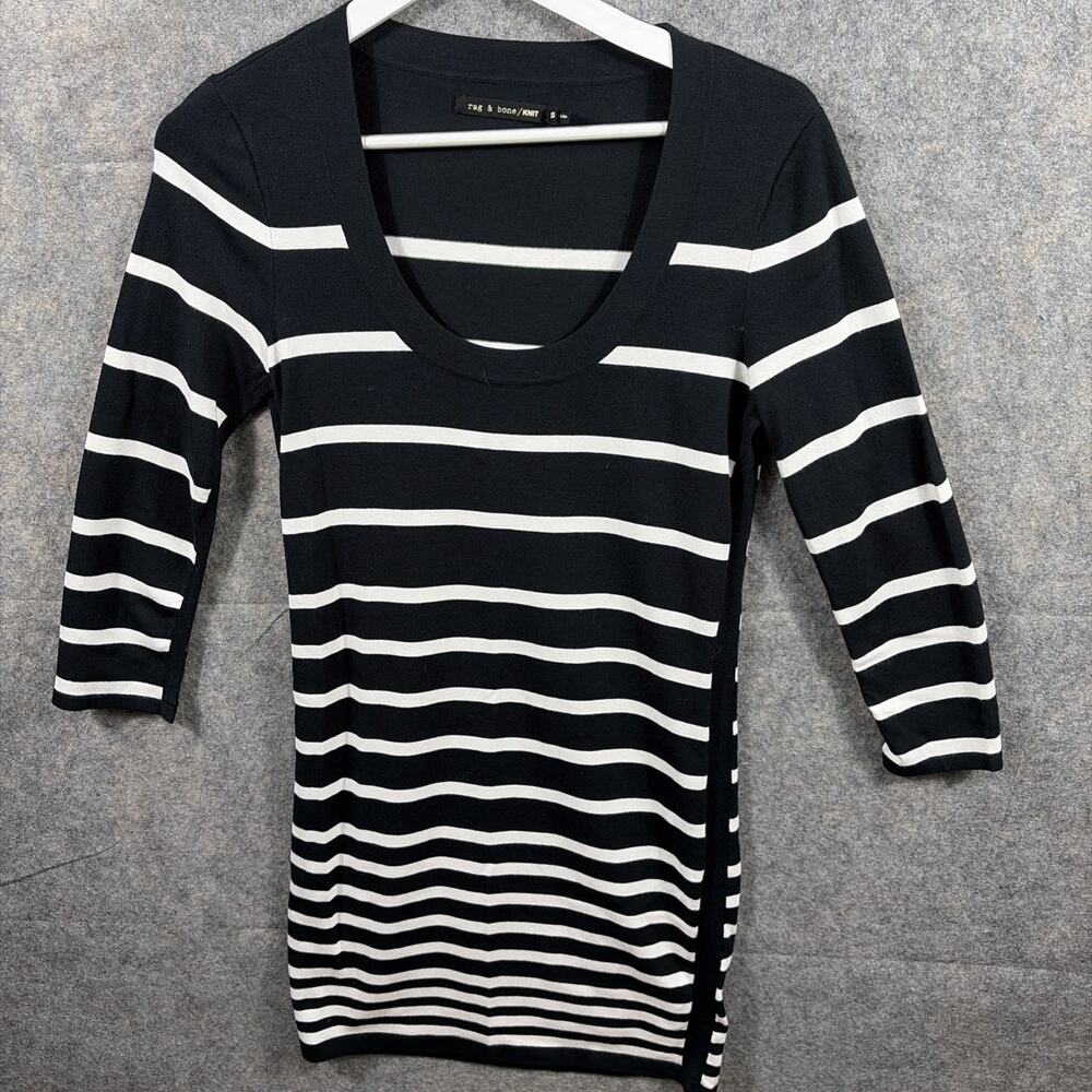 Rag & Bone Knit S Sara Black & White Stripe Sheath‎ Sweater Dress XS